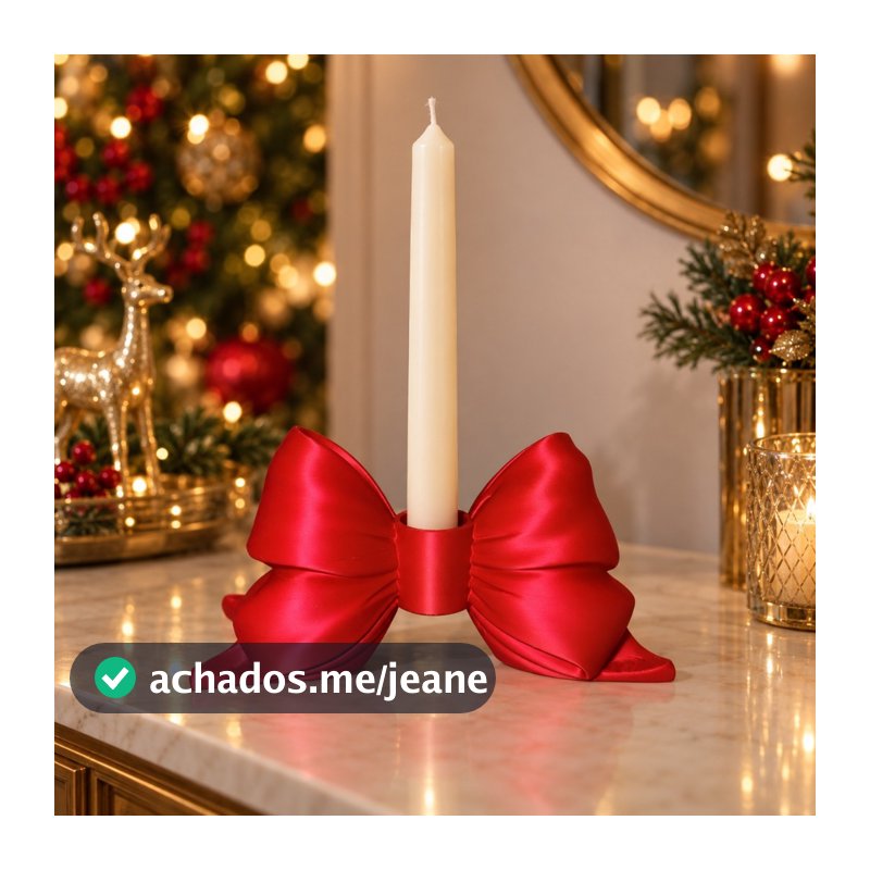 Castiçal Decorativo Laço Suporte para Vela Mesa Posta Natal Jantar e Festas