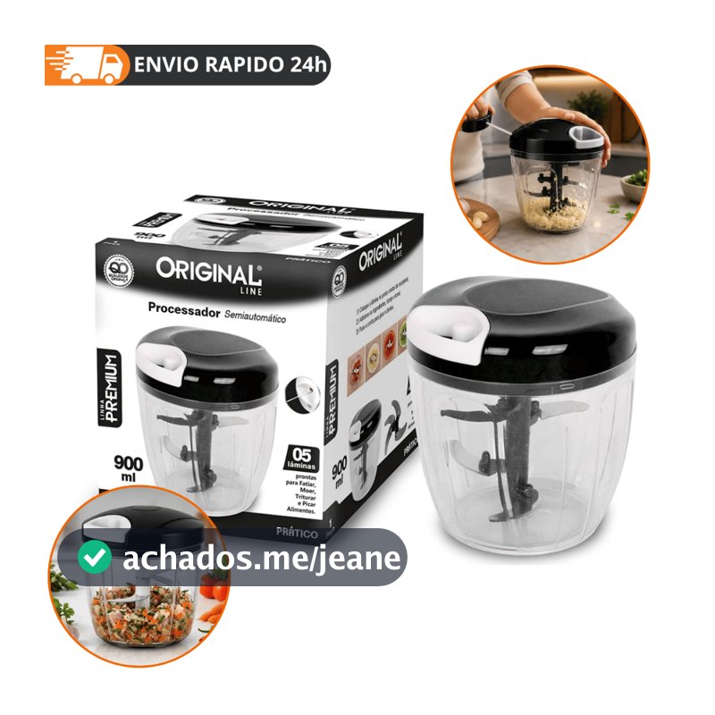 Triturador Manual De Alimentos Processador 900ml Com 5 Lâminas Inox Original