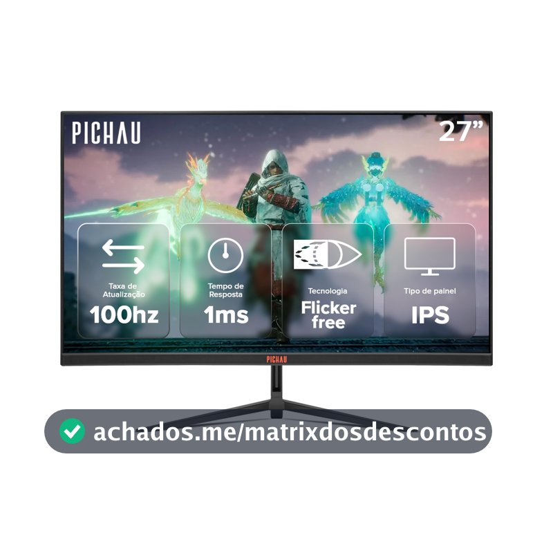Monitor Gamer Pichau Athen V3S, 27 Pol, IPS, FHD, 1ms, 100Hz, HDMI/VGA, PG-ATH27V3S-BL02