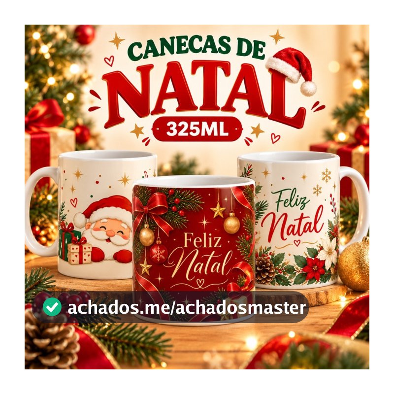 Caneca de Natal 325ml de Porcelana | Estampas Natalinas | Presente de Natal
