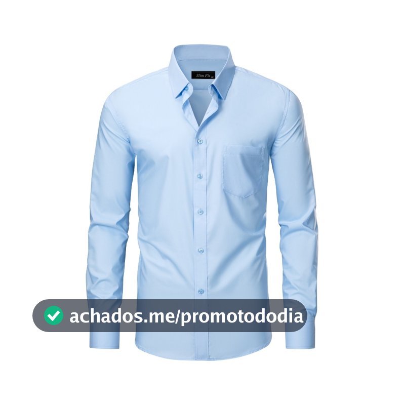 Camisa Social Masculina Slim Fit Manga Longa com Bolso em Viscose Fresca Fácil de Passar e Não Amassa para Escritório e