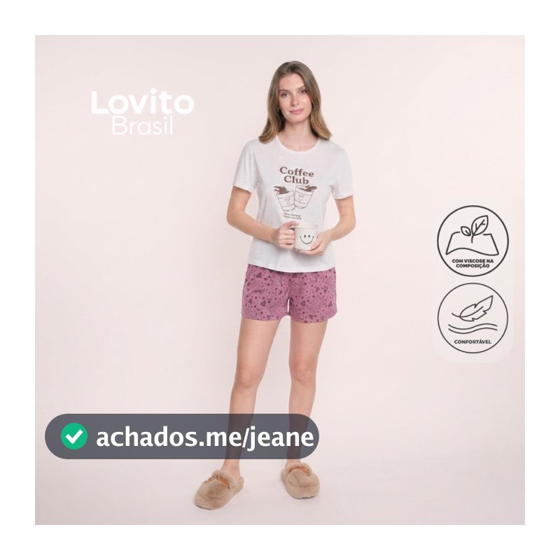 Lovito Conjunto de Pijama Curto Estampa Coffe Club PJB18631895