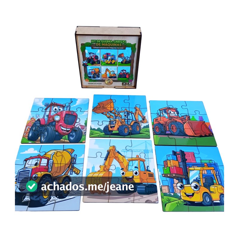 Kit 6 Quebra Cabeça Maquinas Infantil MDF Brinquedo Pedagógico