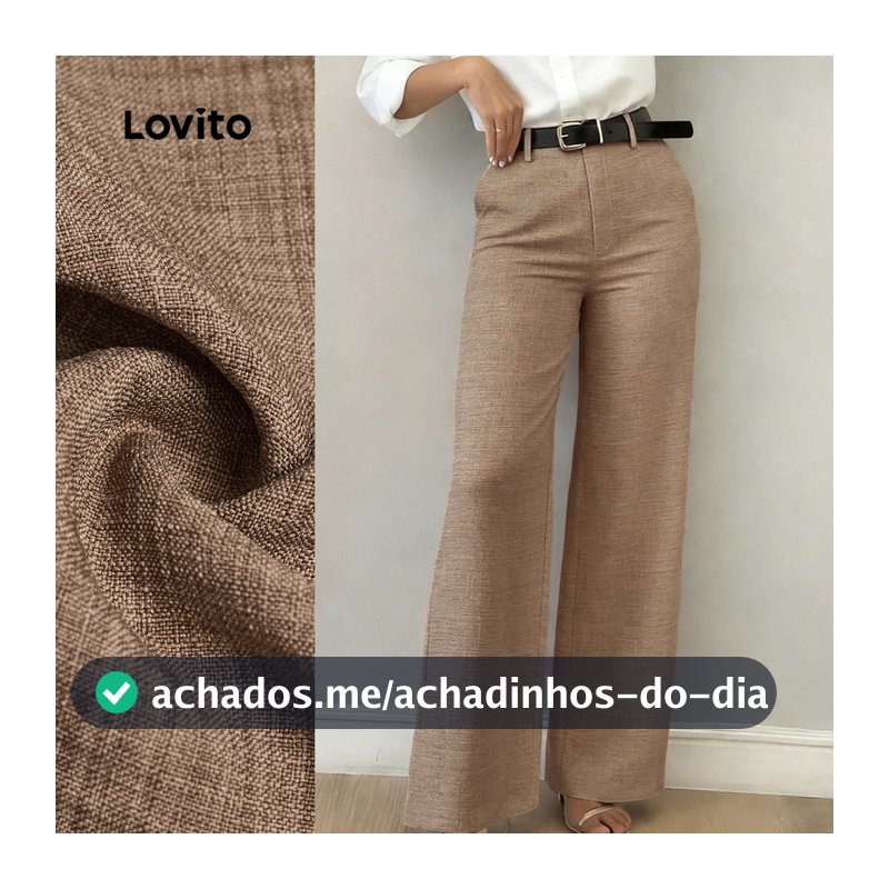 Lovito Calça Casual com Zíper de Bolso Primavera/verão Marrom para Mulheres. L172LD1947
