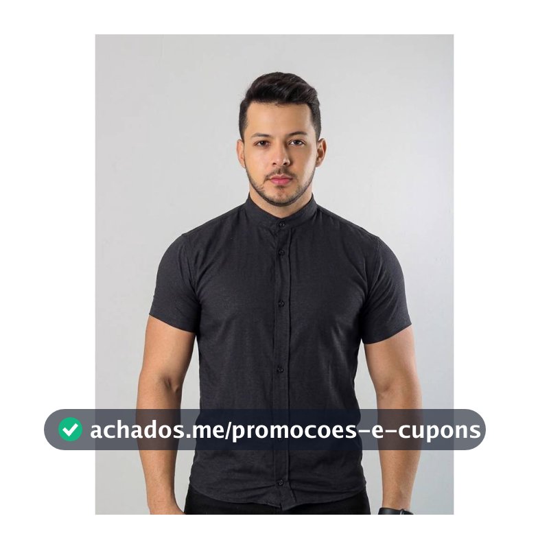 Camisa Masculina Manga Curta Gola Padre Linho Casual Slim Fit