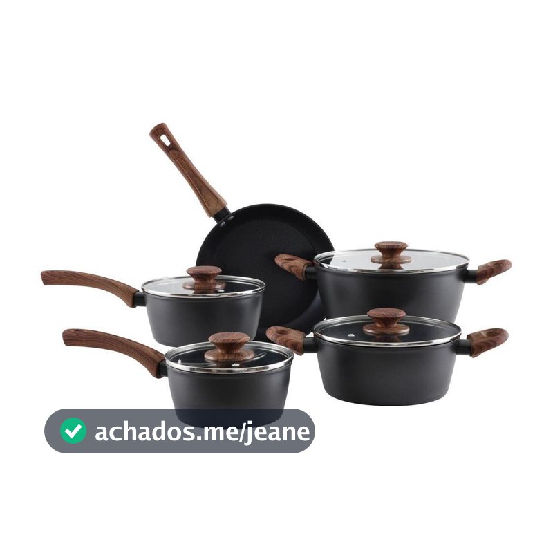 Jogo de Panelas Brinox Revestimento Cerâmico de Alumínio Preto Indução 5 Peças Luma