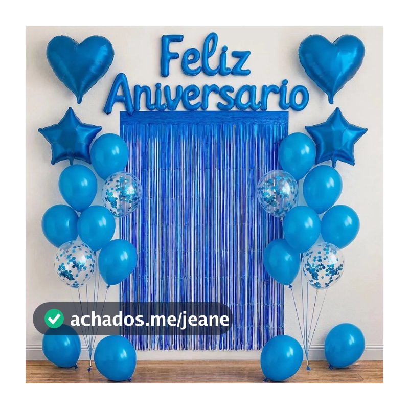 Kit Balão Feliz Aniversário Decorativo de Festa Cortina E Faixa Azul