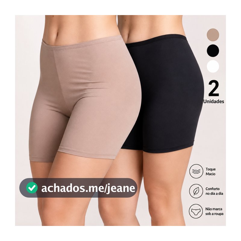 Kit 2 Short Anágua Meia Perna Liso Confortável Segunda Pele Feminino Bermuda Moda íntima Lingerie