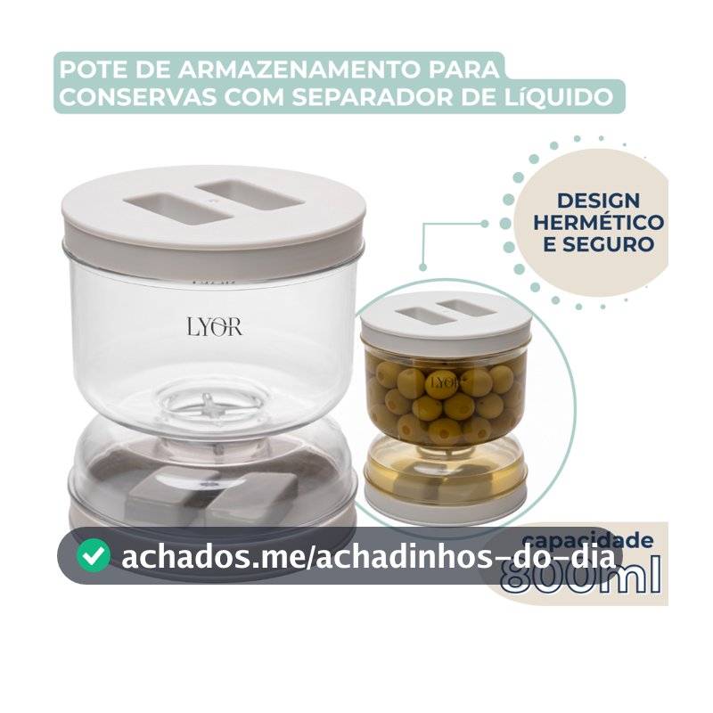 Pote de Armazenamento Hermético para Conservas com Separador de Líquido 800ml
