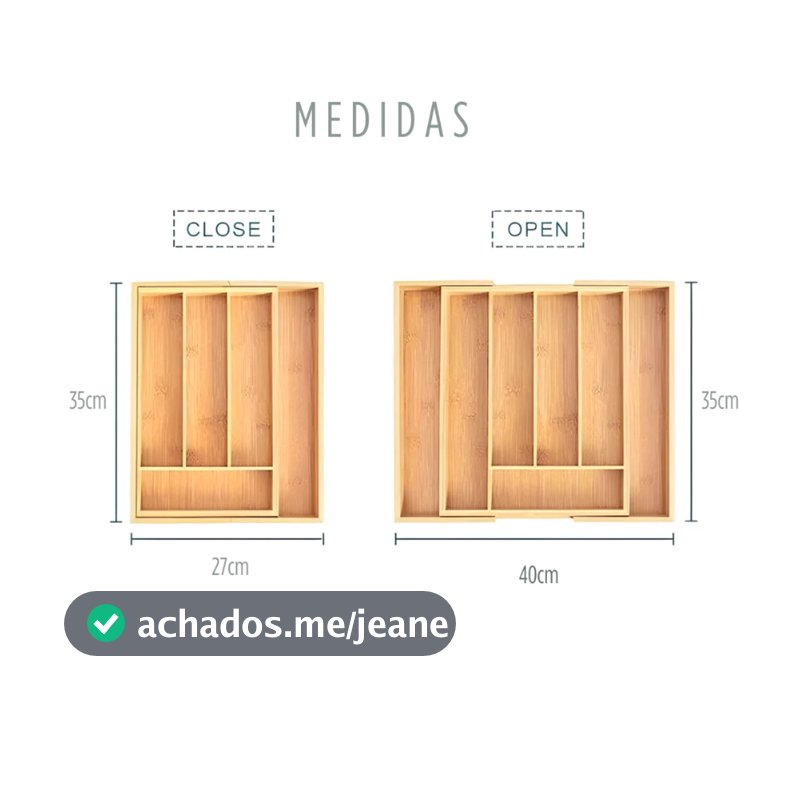 Porta Talheres Gaveta Bambu 7divisórias Extensível Ajustável