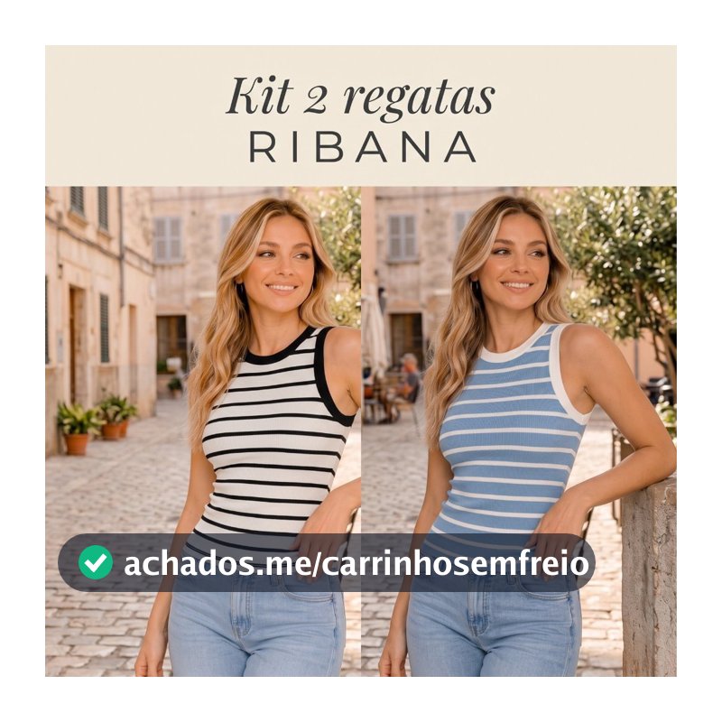 KIT 2 Regatas ou Unitária. Listeada  Ribana canelada Feminina americana Bicolor  blusa Básica americana