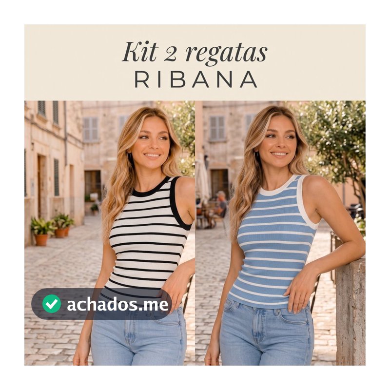KIT 2 Regatas ou Unitária. Listeada  Ribana canelada Feminina americana Bicolor  blusa Básica americana