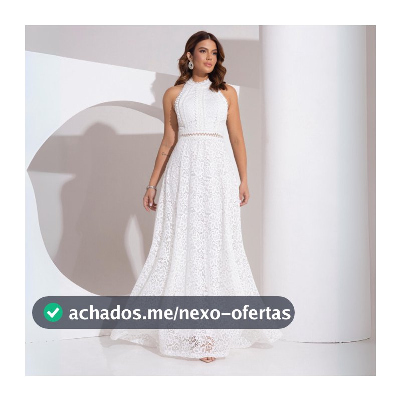 Vestido Longo de Renda Off White Festa Casamento Civil Pre Wedding Noivado Elegante Luxo Bordado