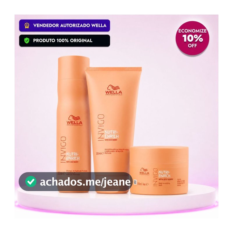Kit Wella Invigo Nutri-Enrich Original | Shampoo 250ml + Condicionador 200ml + Máscara 150ml
