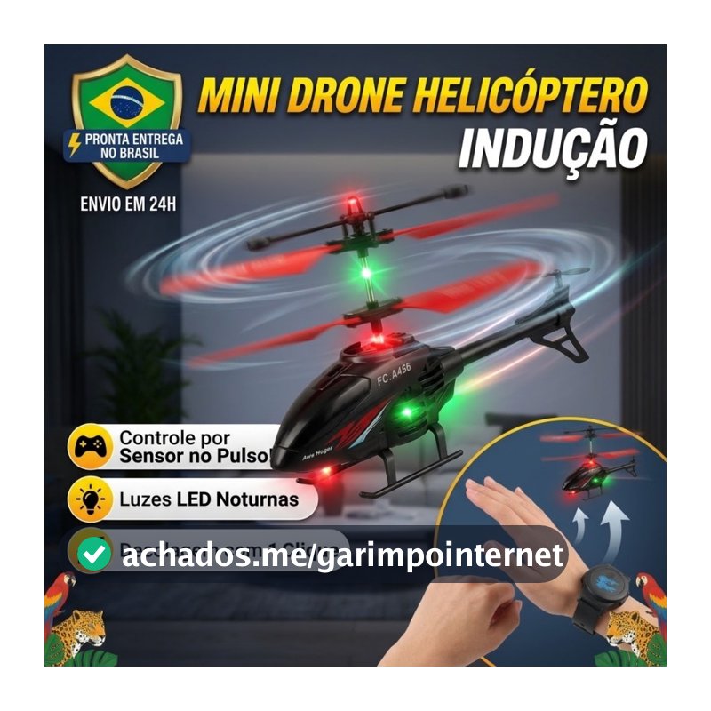 Mini Drone Helicóptero Indução Infantil Controle por Gestos Relógio com Luz LED USB Brinquedo Voador Envio 24h