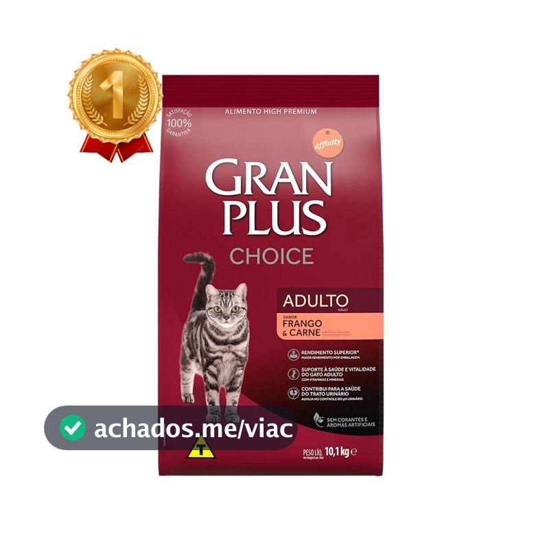 Ração GranPlus Choice Gatos Adultos Frango e Carne 10,1kg