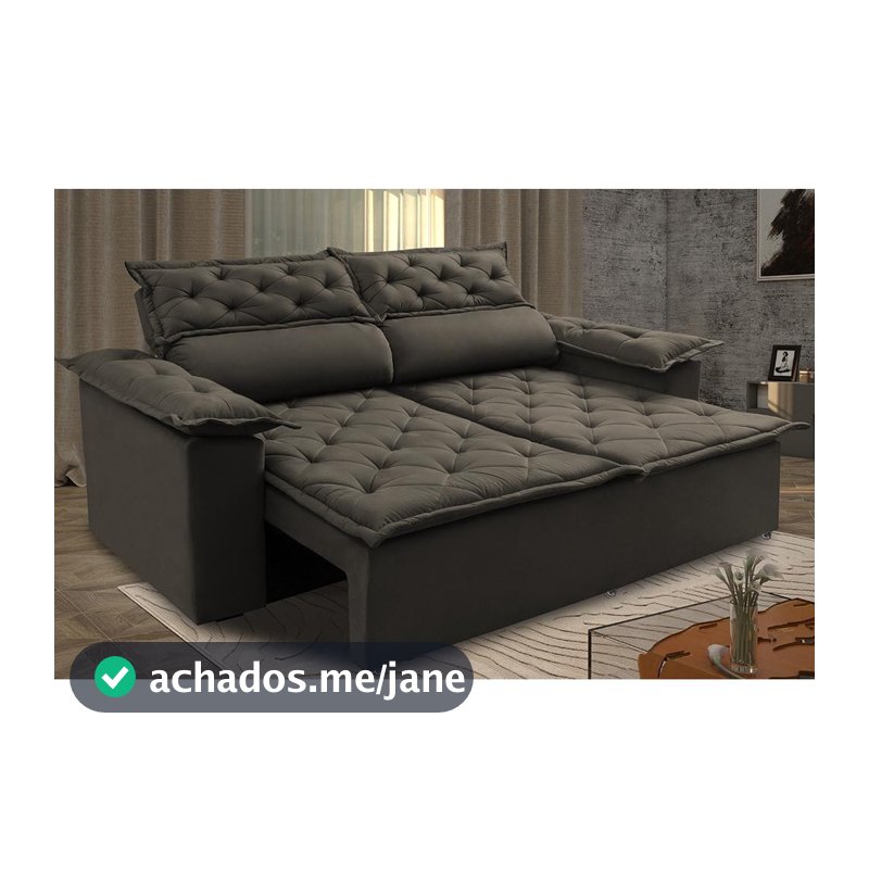 Sofá 3 Lugares Retrátil e Reclinável Cama inBox Compact 1,80m Velusoft Café