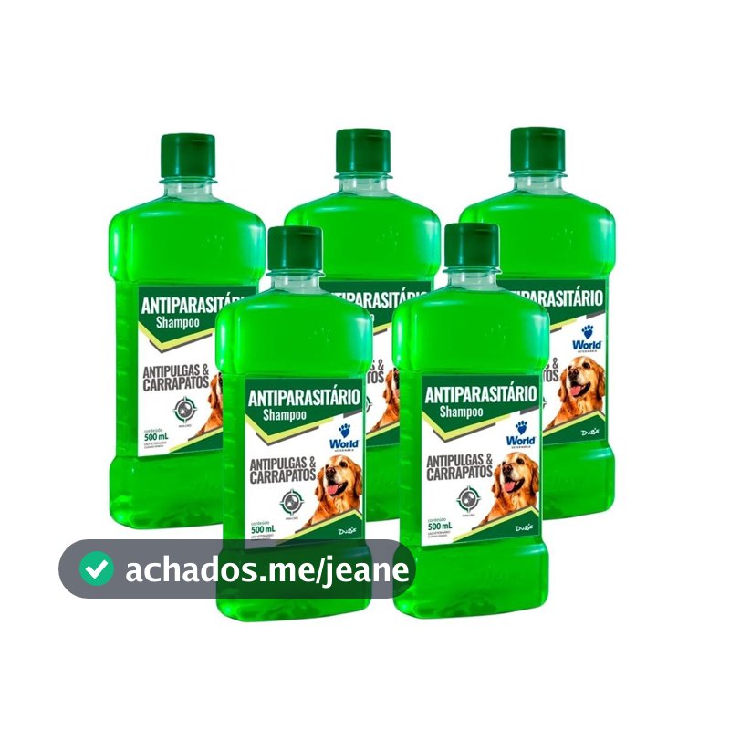 Kit 5 Shampoo Antiparasitário World Veterinária Dug's para Cães - 500ml