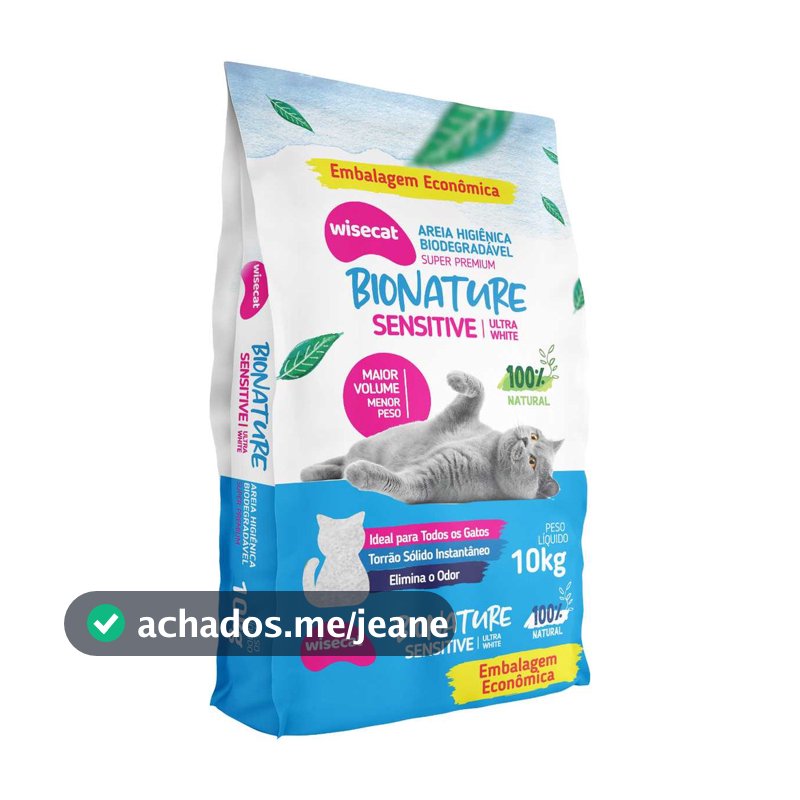 Areia Higiênica Biodegradável Para Gatos Bionature Sensitive 10kg