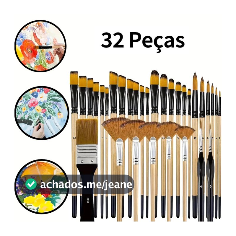 Kit 32 Peças Pincéis De Pintura Para Acrílica, Cerdas De Nylon Premium Com Redondo, Filbert, Plano, Ventilador