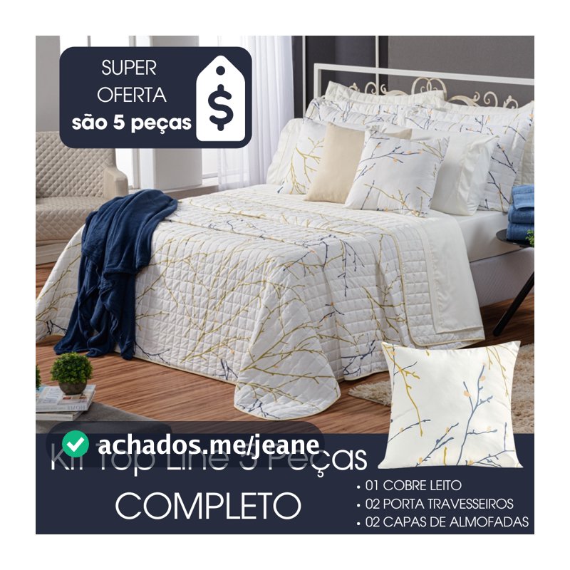 Kit Cobre Leito Queen COMPLETO Top Line 5 Pçs Estampado 180 fios com capa de almofada