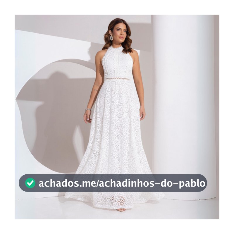 Vestido Longo de Renda Off White Festa Casamento Civil Pre Wedding Noivado Elegante Luxo Bordado
