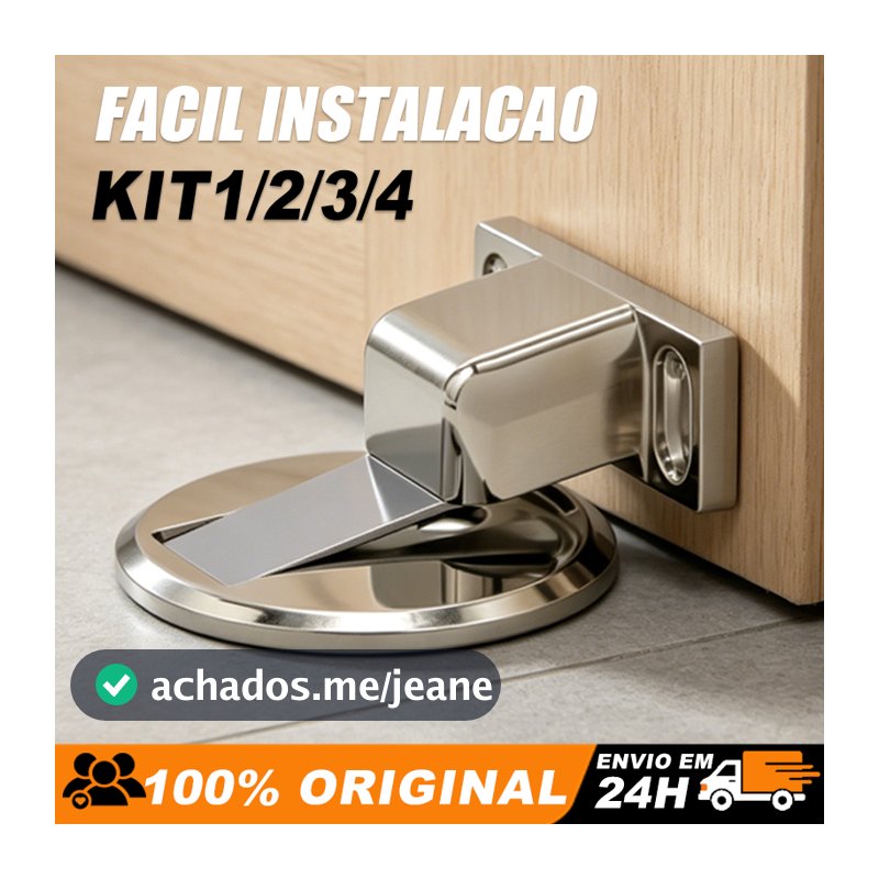 Prendedor Trava Fixador de Porta Magnético Slim Inox Cromado Adesivo