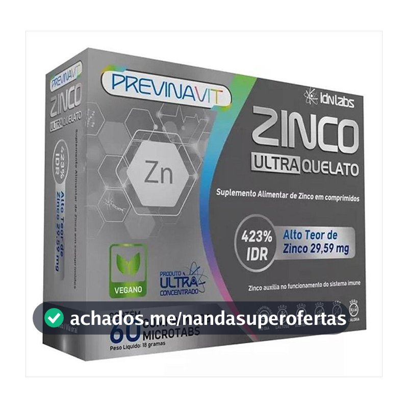 Zinco Quelato Ultra Concentrado IdnLabs Quelado 29,5mg Vegano 60 Comp | Imunidade Pele Cabelo