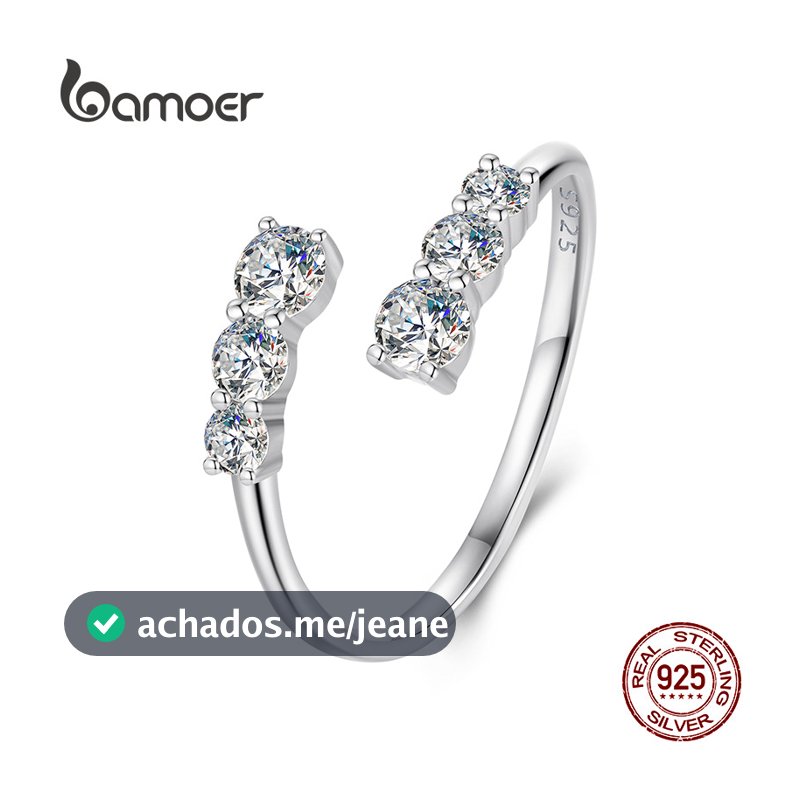 Bamoer 925 Prata Esterlina Anel Aberto Brilhante Moissanite Moda Jóias Presentes Para Mulher MSR068-E