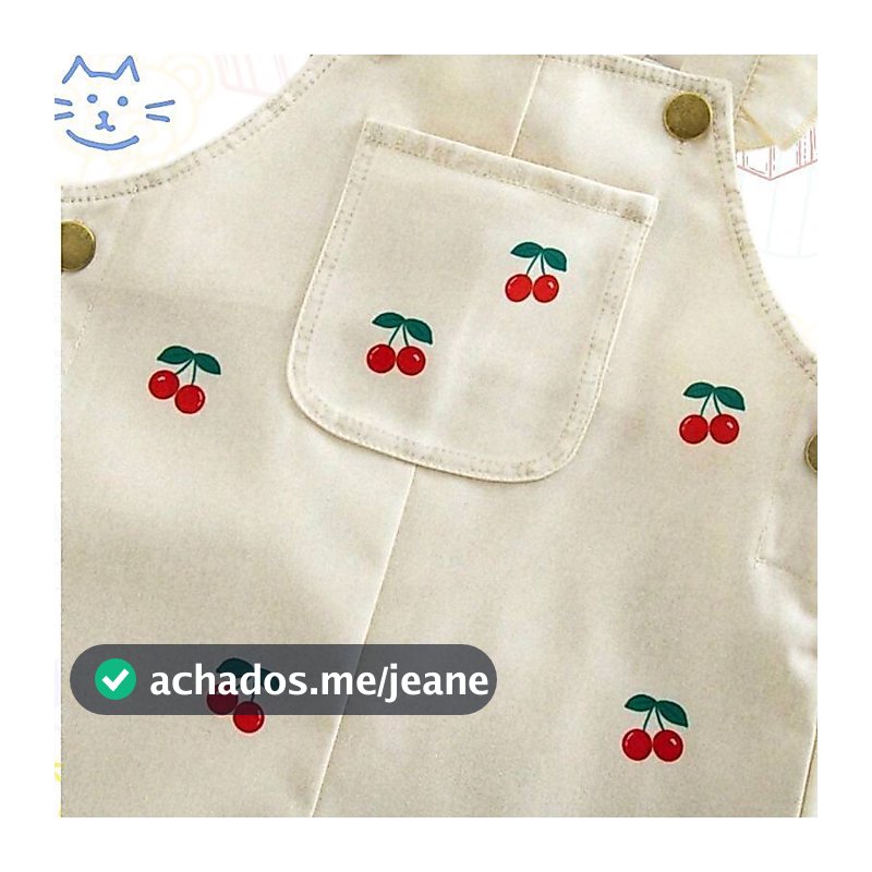 Conjunto Infantil Jardineira Cereja + camiseta bebê