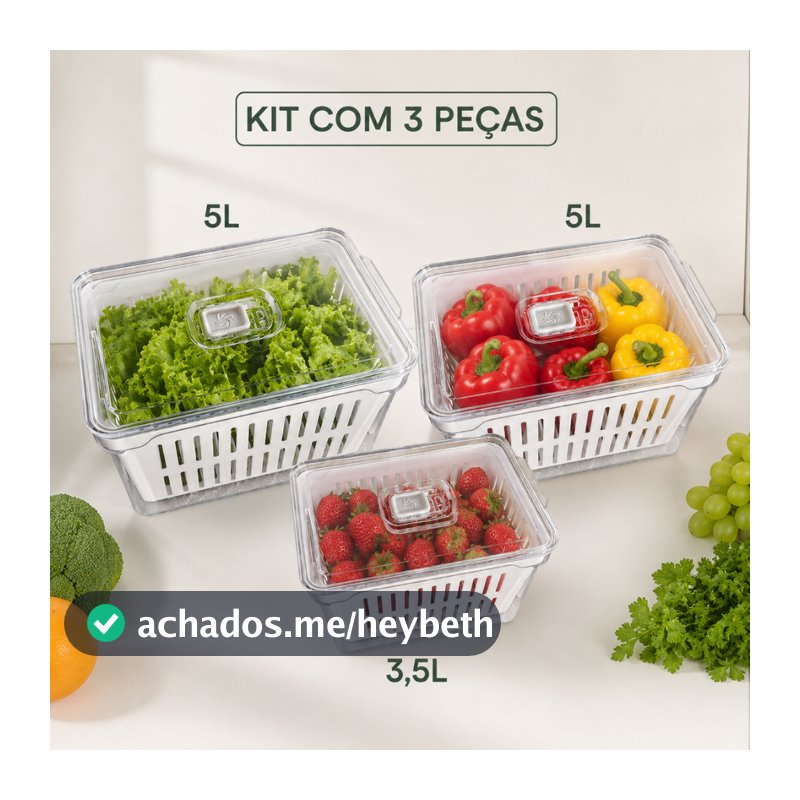 Kit Completo de Organizadores para Geladeira – 2 Unidades 5L + 1 Unidade 3,5L Acrílico