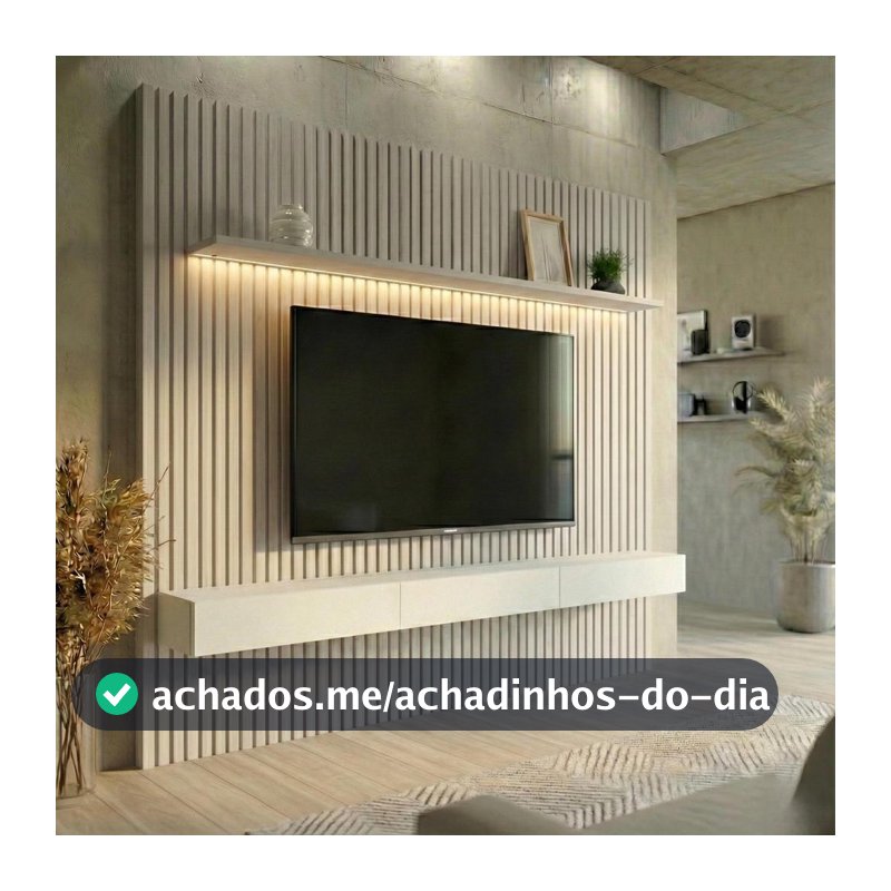 Painel Ripado com Rack Suspenso até 70 Polegadas Tulum com LED 1 PT 2 GV Off White Alt 218 Larg 222 cm