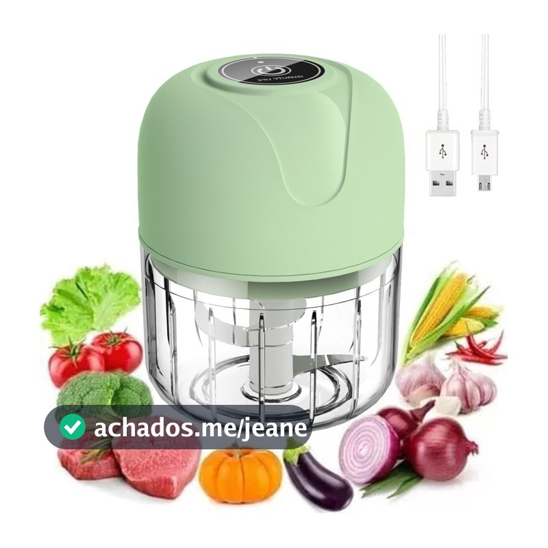 Mini Processador Elétrico de Alimentos Portátil Carne Vegetais Recarregável USB Bivolt 250ml