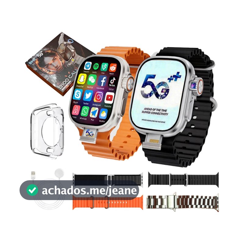 Relógio Smartwatch 5G B100 CALL Android Entrada Chip e Câmera Frente e Verso 64gb Memoria Interna e 4gb Ram