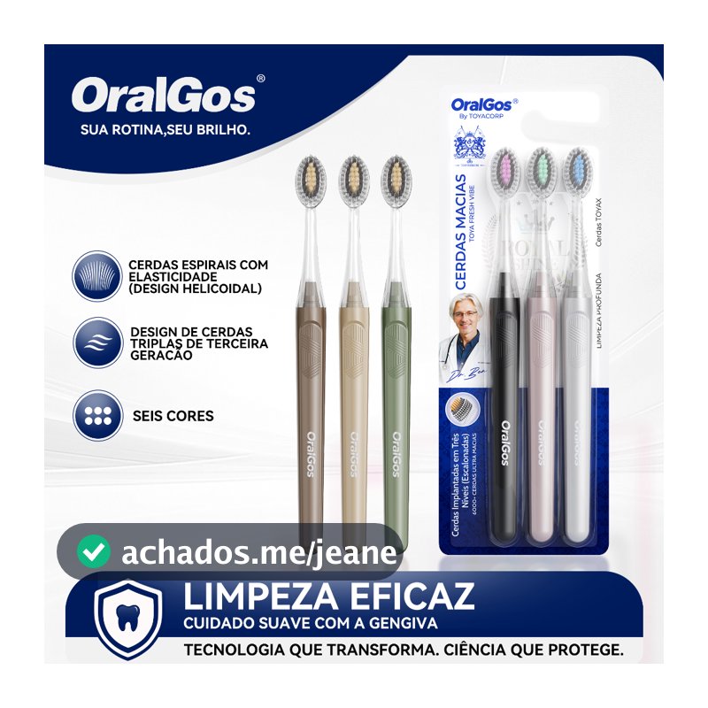 OralGos Escova Dental Azeitona,Cerdas Espirais Elásticas, Limpeza por Anéis Concêntricos