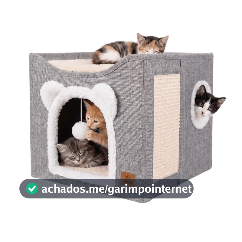 Casinha Para Gato Petyc 2 Andares Com Arranhador Dobrável Casa Gatinho Com Brinquedo Toca Cama Felina Compacta