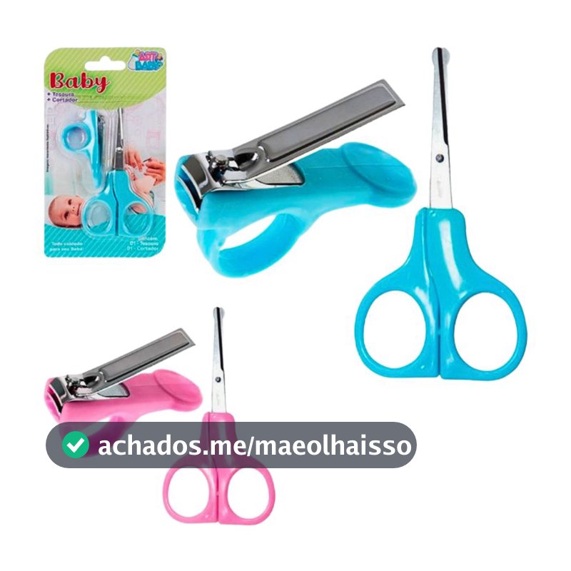 Kit Cortador de Unha e Tesoura Ponta Arredondada para cortar unha de Bebê Infantil Chá de Bebê
