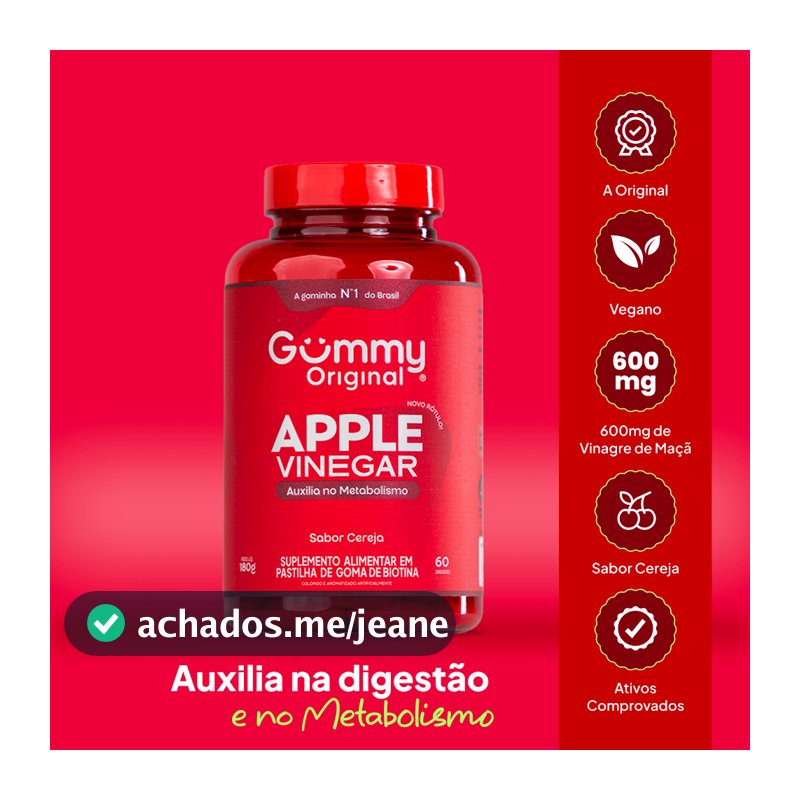 Gummy Vinagre de Maçã com Biotina Sabor Cereja 60 Gomas Apple Cider Vinegar