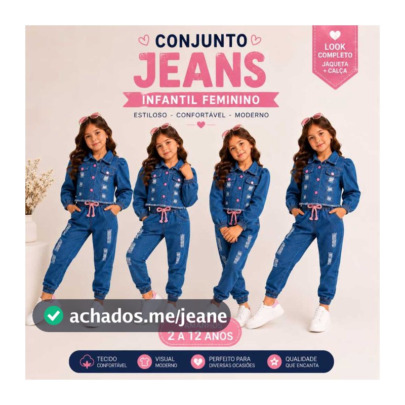 Conjunto Jeans Infantil Feminino Jaqueta e Calça Jogger Blogueirinha Moda Menina Tam 2 ao 12 Anos