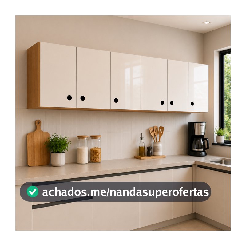 Armário Aéreo Suspenso 6 Portas 180cm Multiuso Organizador Resistente Suporta 60kg Gabinete Aéreo para Cozinha 180cm