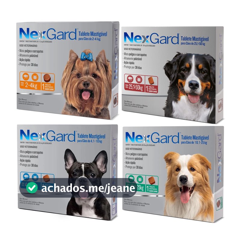 Nexgard de 2kg a 50kg 1 Tablete Antipulgas e Carrapatos Para Cachorro