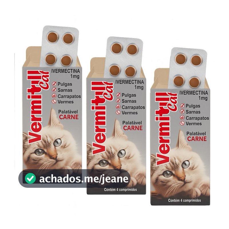 Vermitril Cats Comprimidos anti pulgas, carrapatos, sarnas e vermes - comprimidos sabor carne para gatos