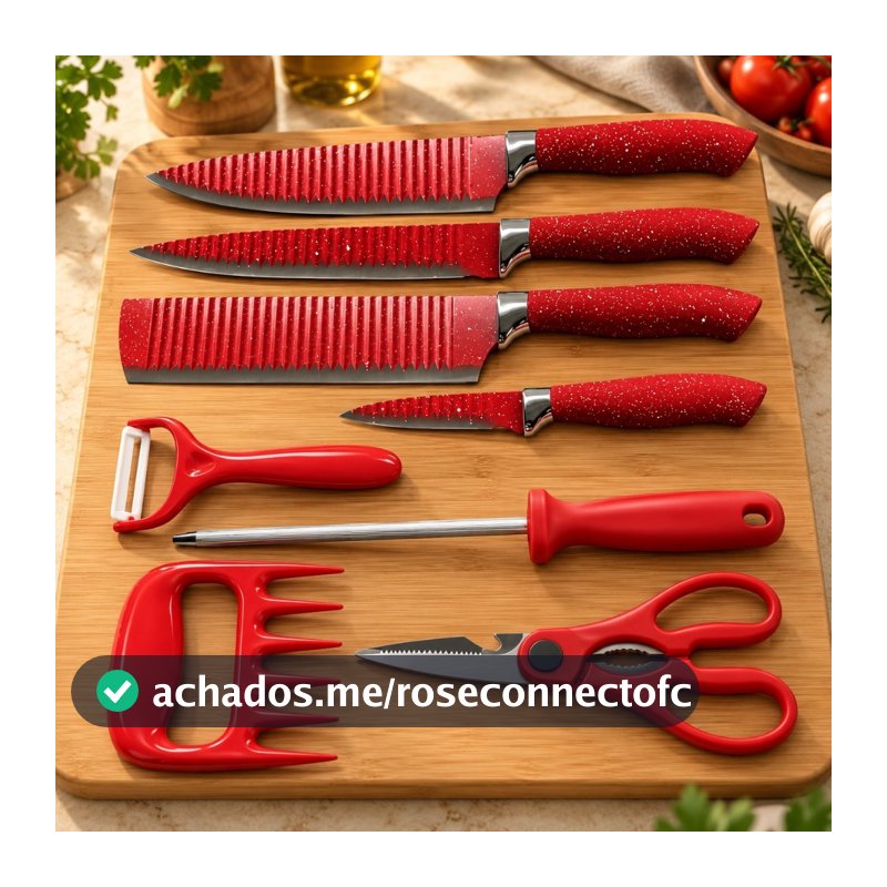 Jogo de Facas de Cozinha 8 Peças Genebra Corte Navalha Antiaderente Premium