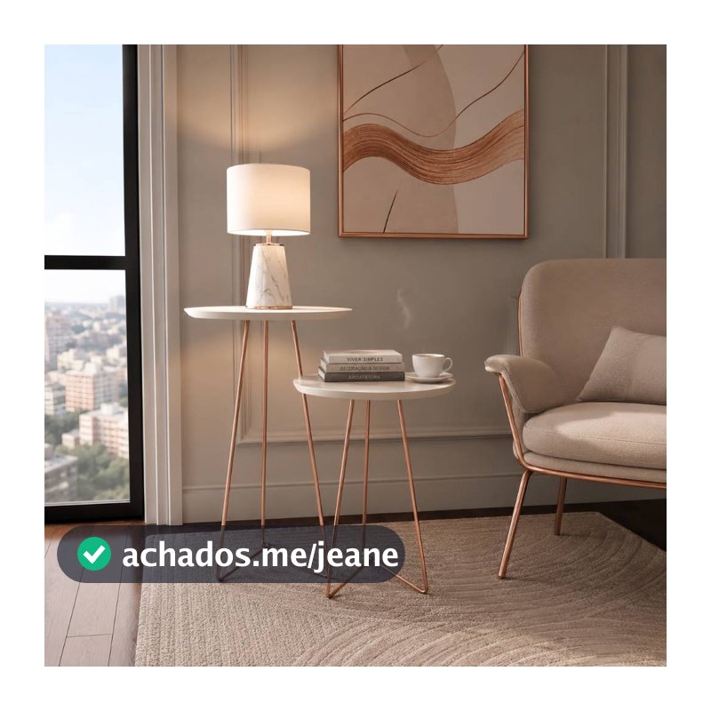 Kit 2 Mesas de Cabeceira MDF Pés Tripé Aço Rosé Gold Para Quarto Sala De Estar Hall De Entrada