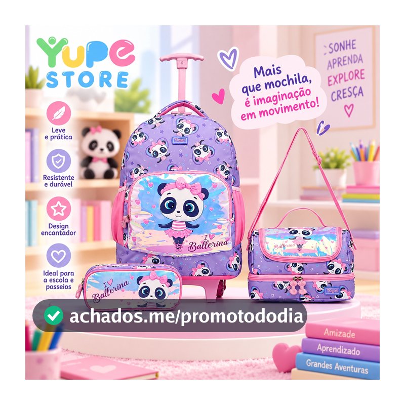 YUPE Kit Mochila Lancheira Estojo Infantil Feminina Escolar Panda