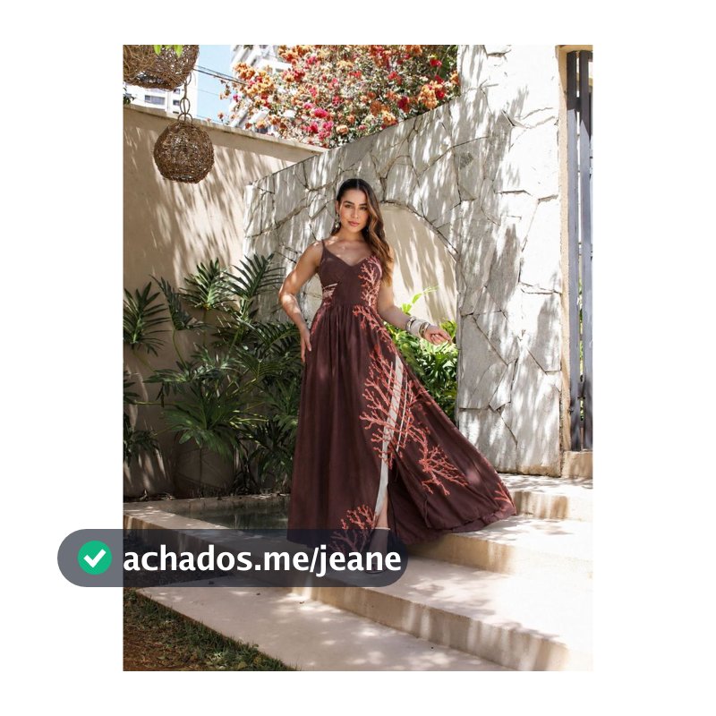 Vestido Longo Estampado Folha Alça Fina Elástico nas Costa C/Bojo