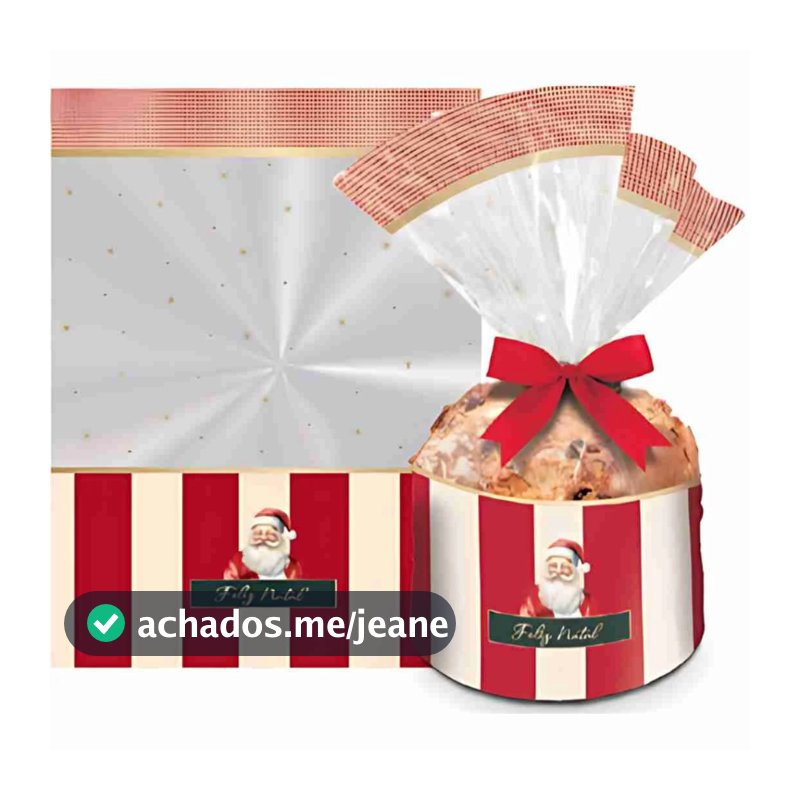 Saco Para Panetone Decorado Natal 500g + Laço + Fecho 10 unidades Cromus