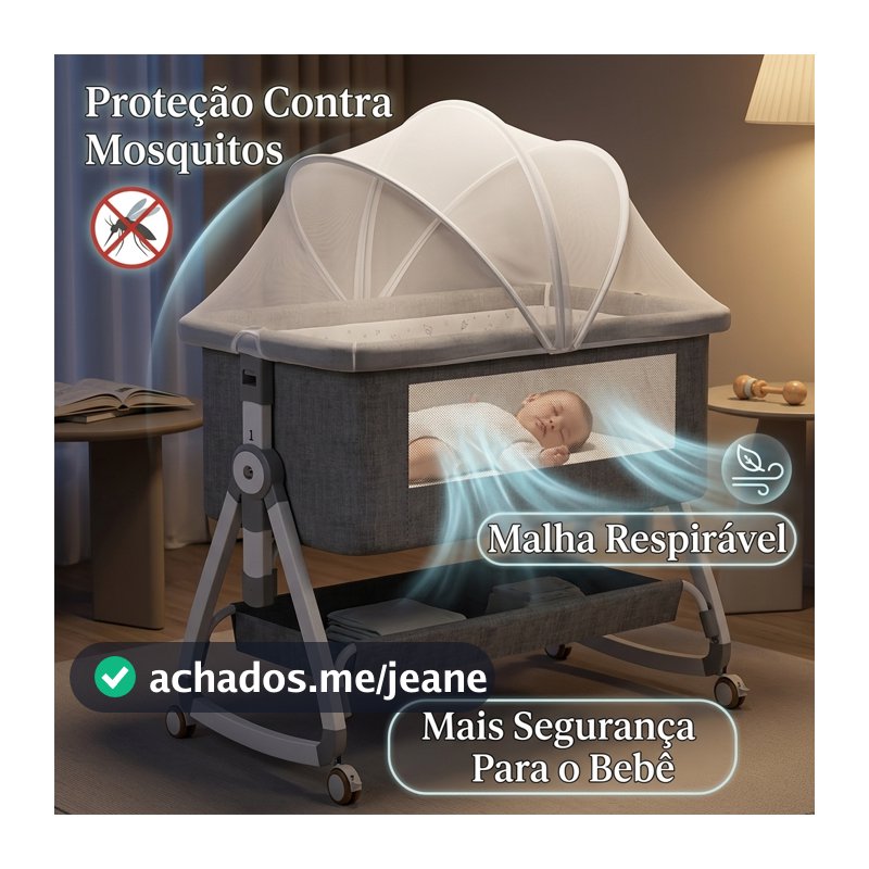 SOLARA BABY Berço Portátil Para Bebê Com Rede Mosquiteira E Altura Ajustável