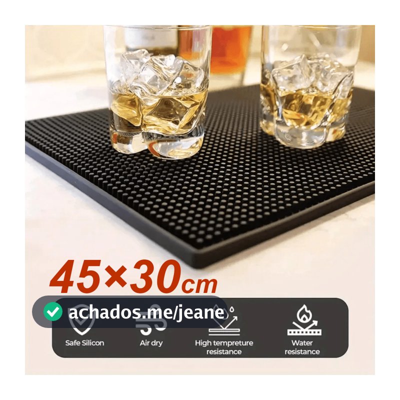 Tapete para Bar 45x30cm em PVC e borracha antiderrapante – Escorredor de copos para balcão e cozinha