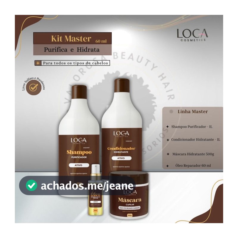 Kit Master Loca - Shampoo + Condicionador 1Lt + Máscara 500g + Oleo 60ml